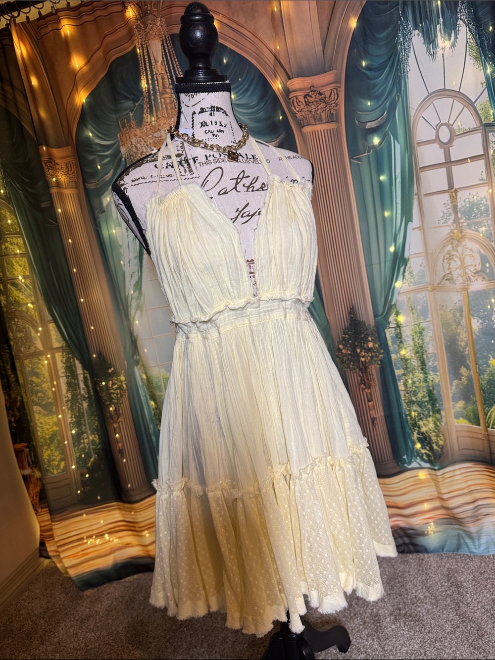 Free People Light Yellow Backless Spaghetti Strap Dress Size L Adjustable